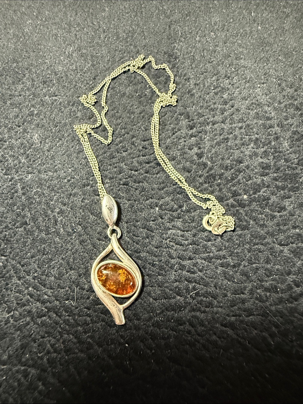 Sterling Silver Amber Teardrop Pendant Necklace - Amber